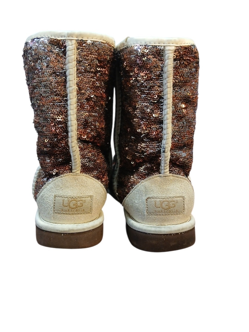 UGG Classic Short Champagne Flip Sequin Sheepskin Boots Size 6